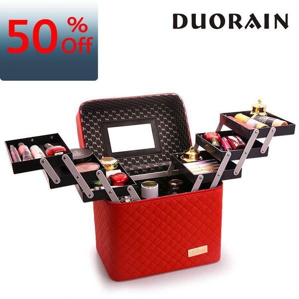 

makeup bag portable bag double layer large fashion printing large capacity makeup box handheld professional girl
