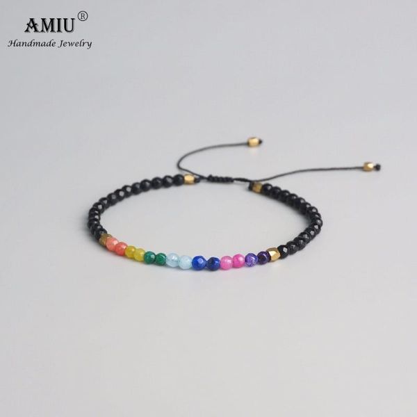 

amiu 7 colors lucky chakra natural stone simple bracelet beads adjustable bracelet natural crystal bohemia prayer bracelets, Black