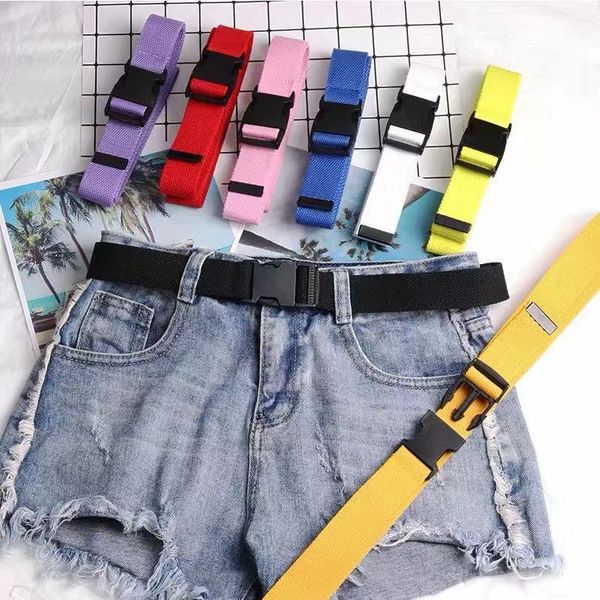 

120cm adjustable all-match belt girls boys korean style canvas belts harajuku buckle solid color long belts, Black;brown