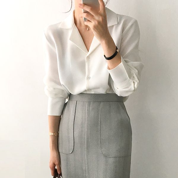

Womens Tops And Blouses Solid White Chiffon Blouse Office Shirt Blusas Mujer De Moda 2020 Long Sleeve Women Shirts Clothes A405