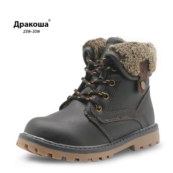 

apakowa boys winter snow boots new 2020 warm plush children' shoes pu leather kids ankle boots for boys with zip eur 25-30, Black;grey