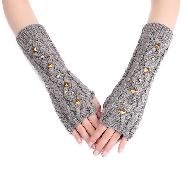 

arm warm rivet glove driving gloves lady' warm knitted long gloves women autumn winter knitted fingerless, Blue;gray