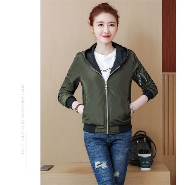

spring autumn windbreak jacket women long sleeve hooded coats casual solid basic jackets for women letter printing jacket, Black;brown