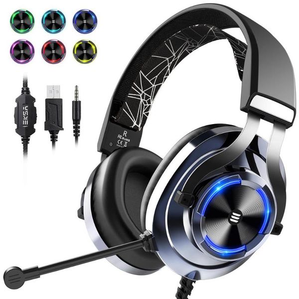 

eksa e3000 stereo gaming headset over ear wired gamer headphone 3.5mm double jack headphones with microphone for pc