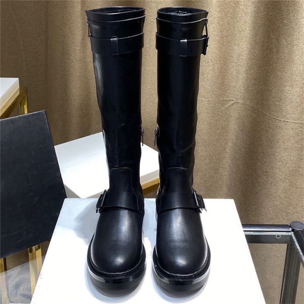 

2021 new women boots autumn and winter thick-soled comfortable knight boots black round head belt buckle ankle booties