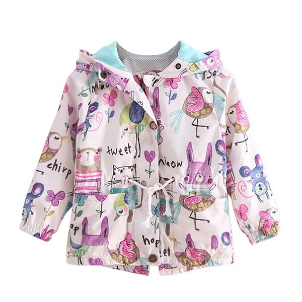 

spring&autumn girls jackets casual hooded outerwear for girls fashion hand painted kids sunscreen clothing girls6t=120cm, Blue;gray