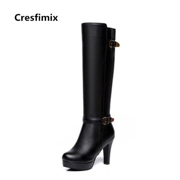 

cresfimix women fashion long boots botas femininas lady cute comfortable street boots female cool black b2330