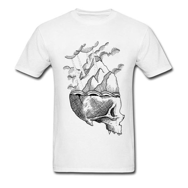 

whimsical sketch skull mountain t-shirt men black white 100% cotton no fade father's day cool t shirt