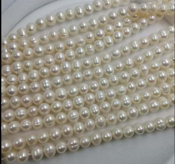 

chains wholesale 5pc genuine freshwater pearl strings 7-8mm loose beads necklace, Silver