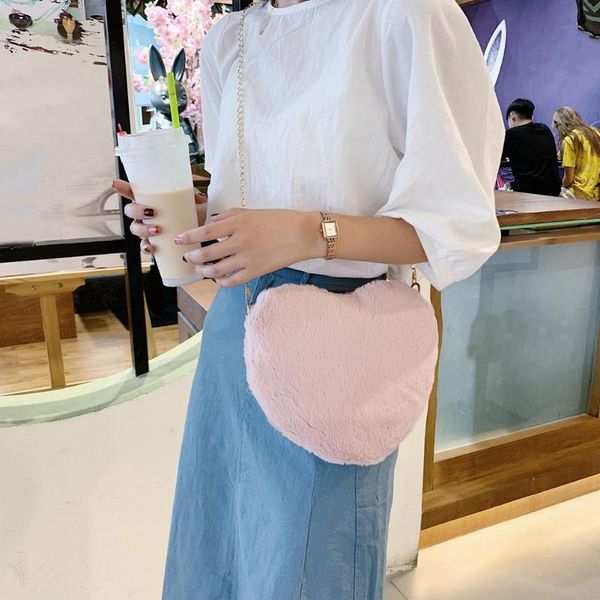

chongsukei solid color love heart клатч женщина плечо плюш crossbody сумка девушка плечо сумка сладкий подарок