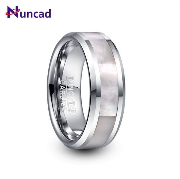 

wedding rings nuncad 8mm wide tungsten carbide ring men's steel color inlay white mother-of-pearl t232r, Slivery;golden