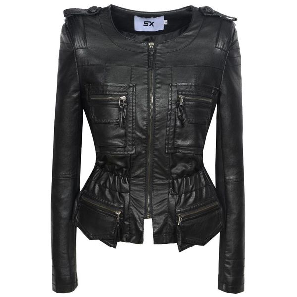 

new ladies autumn winter leather jacket women fashion motorcycle clothing leather jackets plus size, Black