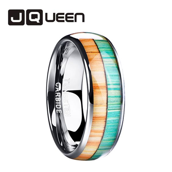 

wedding rings 2021 fashion 8mm wood grain dome polished tungsten carbide ring orange green color comfit fit party daily, Slivery;golden