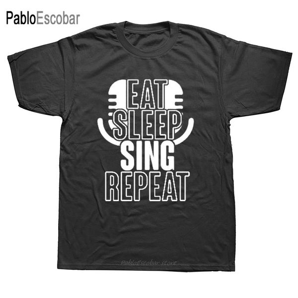 

eat sleep sing repeat classic microphone t shirt family cotton summer style round collar customized new style t-shirt