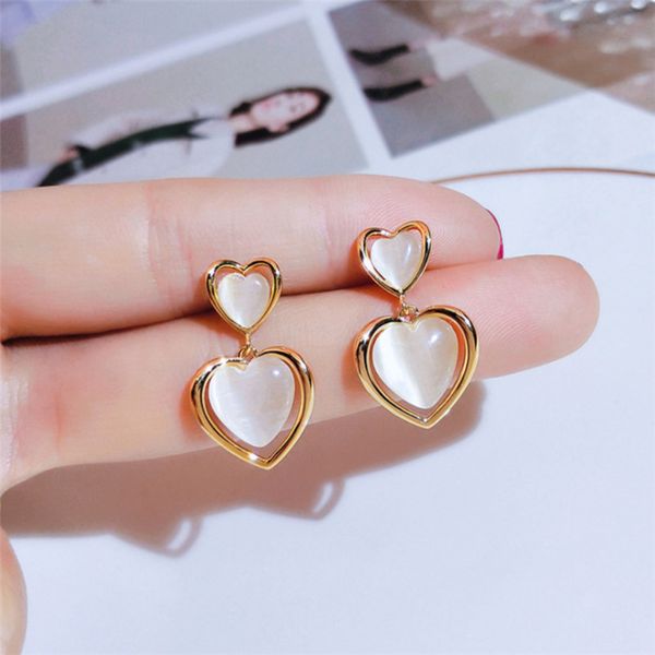 

925 needle love opal earrings female Korean style temperament earring earrings female fairy red French net
