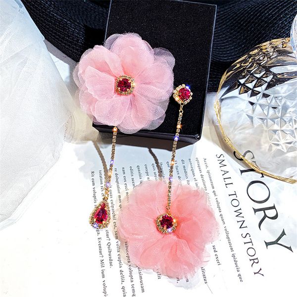 

fyuan crystal asymmetry drop earrings for women bijoux pink yarn flower dangle earrings statement jewelry gifts, Silver