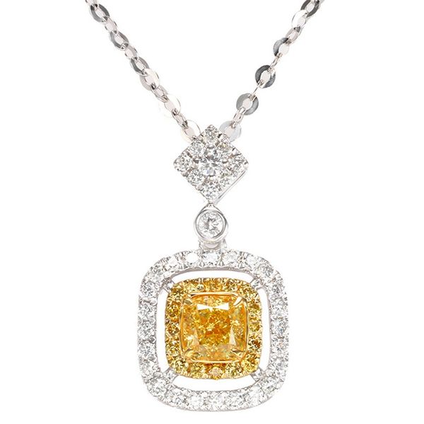 

square crystal pendant necklace yellow cubic zirconia stone necklace for women engagement wedding chain, Silver