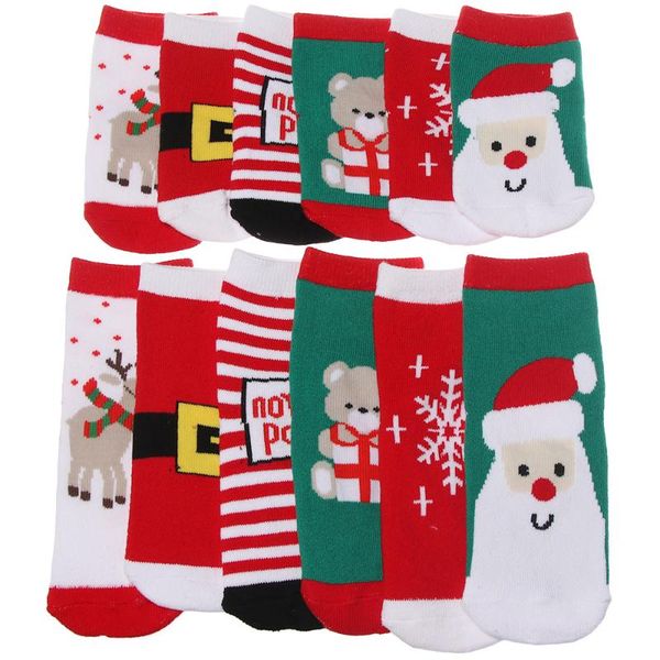 

1 pair autumn winter boys girls warm socks cute striped snowflake elk santa claus bear socks soft cotton hosiery christmas gift, Pink;yellow