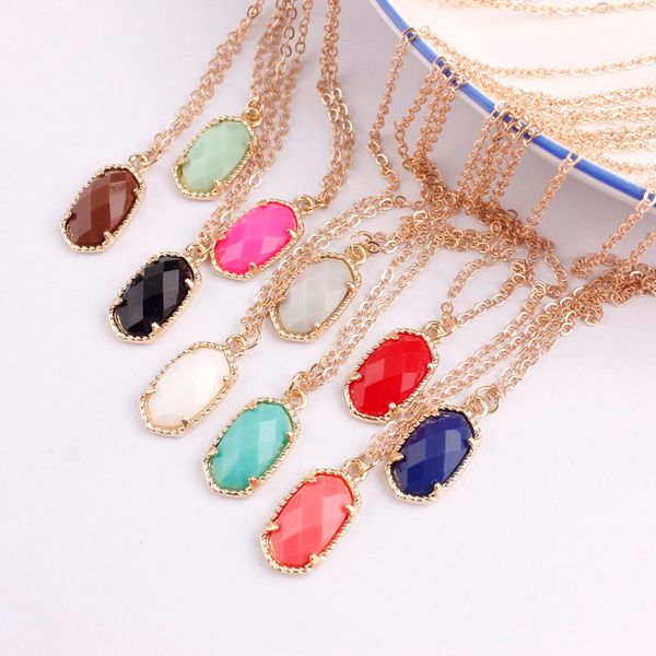 

chokers faceted oval resin stone choker statement necklaces for women mini pendant drop, Golden;silver