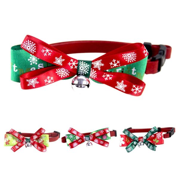 

dog collars & leashes christmas pet bowknot collar snowflake printed cat bow tie necklace adjustable small fashion for