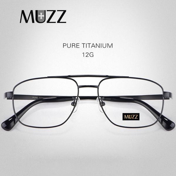 

pure titanium glasses frame men pilot double bridge prescription myopia optical eyewear vintage big face classic fashion glasses, Black