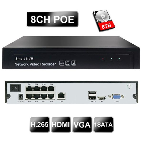 

kits h.265 & h.264 onvif nvr up 16ch 5mp ip camera supports to 4k mainstream 1 rj 45 entrance with 8ch poe network video recorder, Black;white