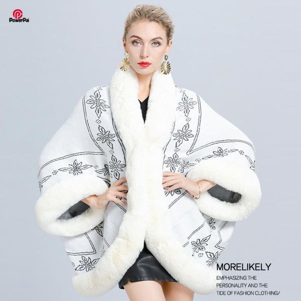 

fall winter women cashmere faux fur shawl batwing sleeves cape wraps long loose delicate embroidery rex cappa coat new, Blue;gray