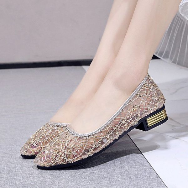 

large size 35-42 2020 new women's flats flat heels gold sliver ballet shoes woman hollow sandals style 2.5cm heel female shoe, Black