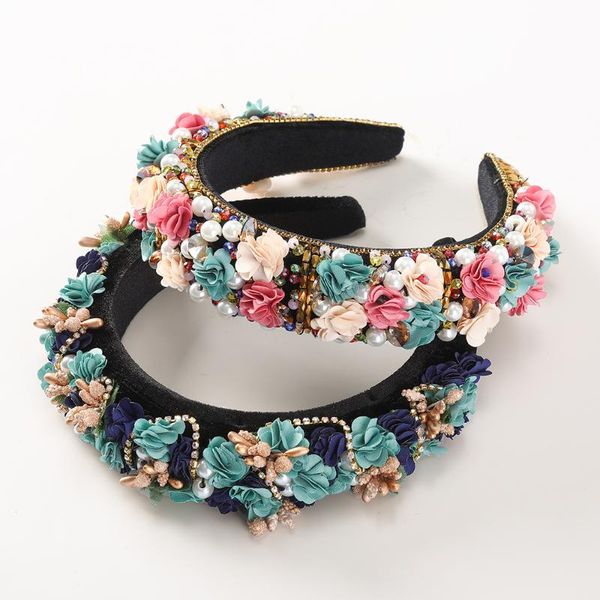 

hair accessories awaytr ladies fashionable band baroque fashion temperament sponge rhinestone fabric flower wild headband
