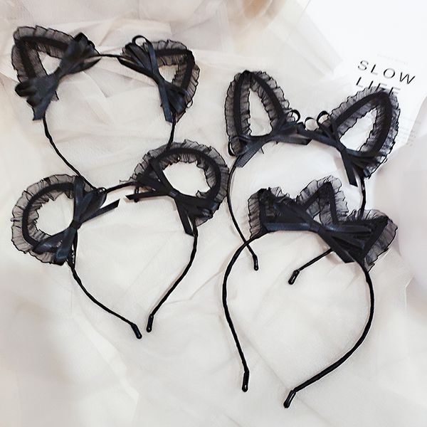 

lace cat ears hair hoop cute ears lace hair clip face headdress 2020 new women lady headband hoops holder