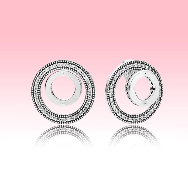 

double circles wedding earring set 925 silver jewelry with original logo box for pandora circle stud earrings for women girls, Golden;silver