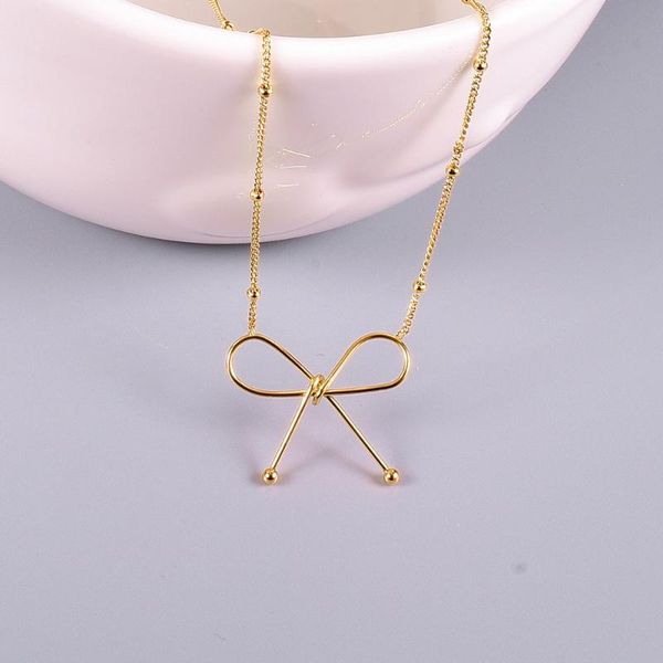 

pendant necklaces stainless steel gold bow knot bead choker necklace women minimalist jewellery gift for him, Silver