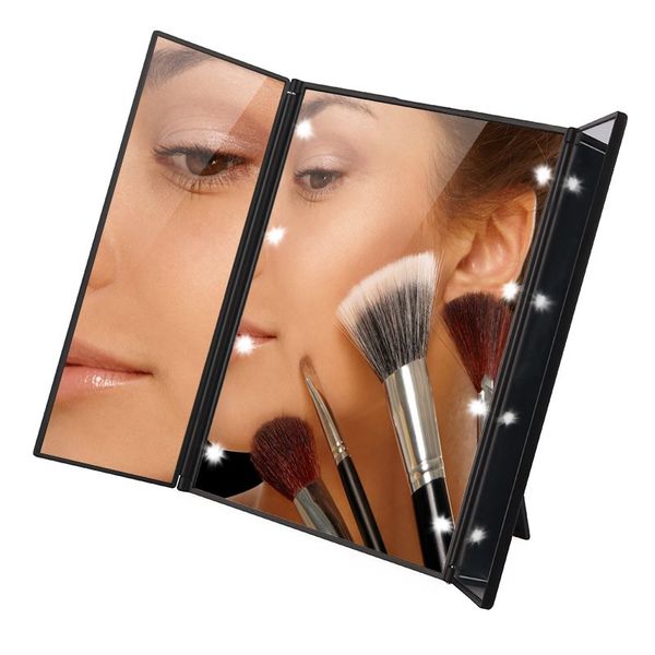 

mirrors tri-fold illuminated led lighted vanity mirror makeup wide view portable travel pocket compact p30 christmas gifts