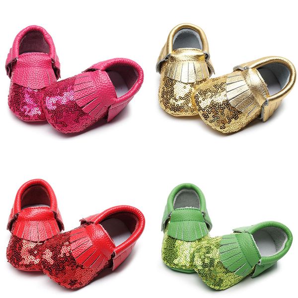 

newborn infant baby girls christmas gifts baby shoes genuine leather sequined moccasins leather toddler shoes girl