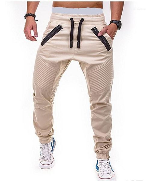 

drawstring casual pencil pants male mid waist trousers men solid joggers pants multi pocket, Blue