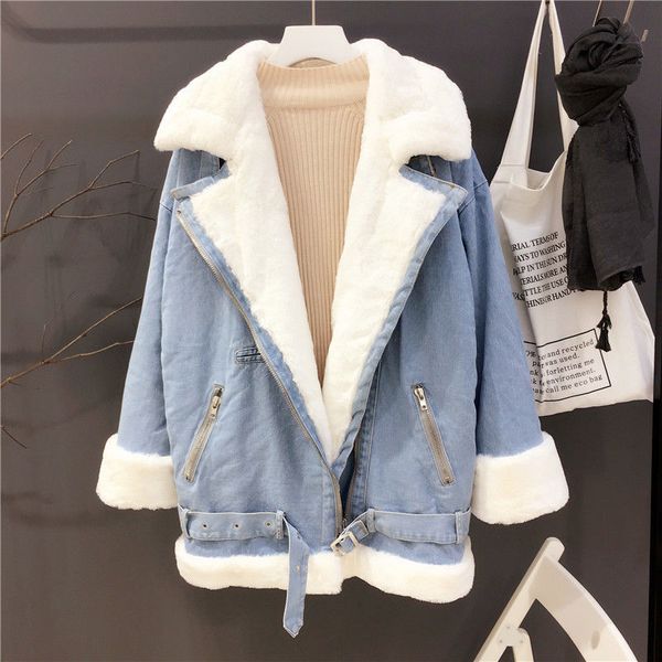 

лучшие качества женщин джинсовой куртки зимы сгущает теплый lamb меховые пальто джинсы повседневная мода зимняя куртка женский bomber верхня, Black