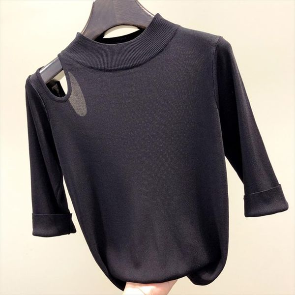 

sueter mujer autumn winter sweater women off shoulder black white thin knitted korean version fashion pullover sweaters, White;black
