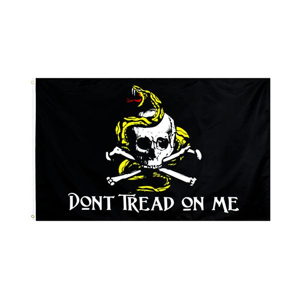 

direct factory stock hign quality 100% polyester 3x5fts 90*150cm double bone skull on black skull gadsden flag for decoration