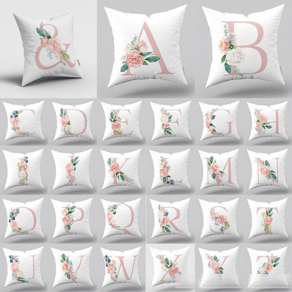 

45x45cm new room sofa home decoration 26 a-z letter alphabet flower pillow cushion cover pillow case