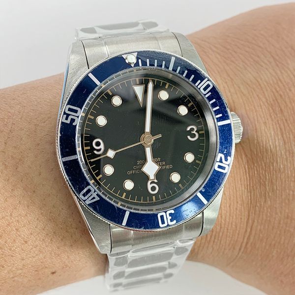 

watch men schwarz bay automatic mechanical seagull wrist watches corgeut sapphire sport diver 100m stainless steel swim clock, Slivery;brown