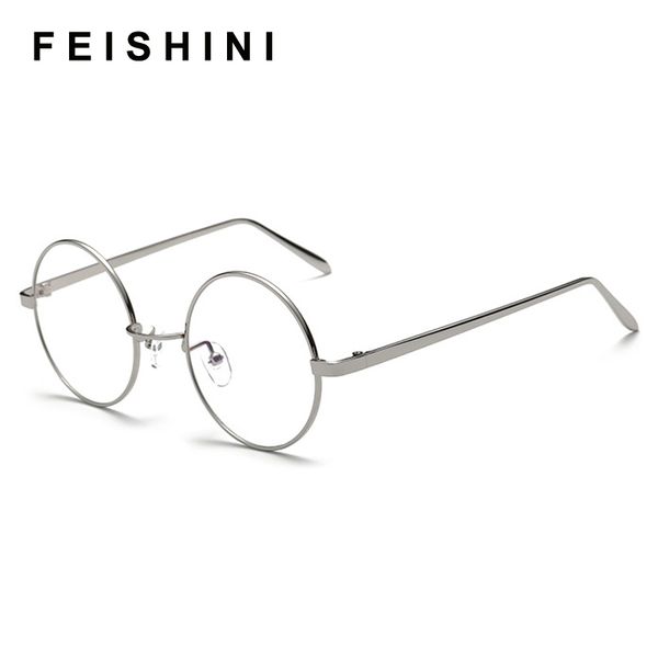 

feishini round frame computer glasses women rays radiation eyeglasses frames metal anti blue light glasses men protection, White;black