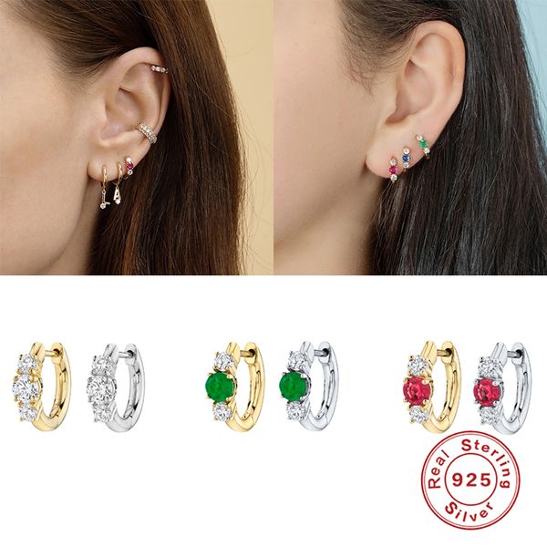 

hoop & huggie 2021 925 sterling silver earrings for women pendientes zircon kolczyki damskie wedding jewelry brinco, Golden;silver