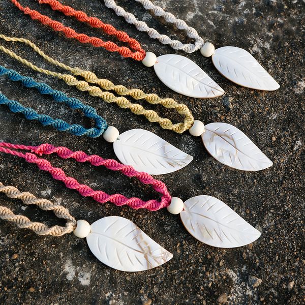 

diy woven handmade ожерелье женский ретро этнический ветер rope плетеный ожерелье узел лист shell подвеска, Silver