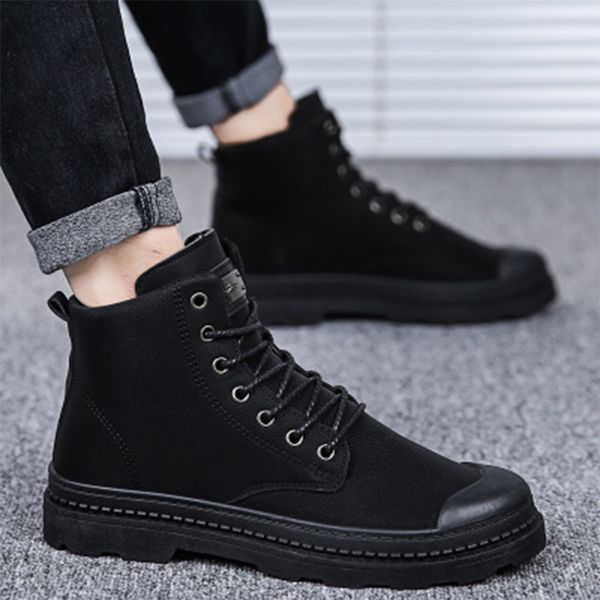 

2020 high ankle boots spring shoes men boots fashion lace up motorcycle outdoor classic black working men shoes