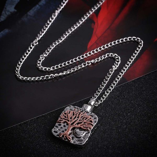 

pendant necklaces fashion tree of life cremation necklace chain screw perfume locket bone bottle urn ashes keepsake jewelry, Silver