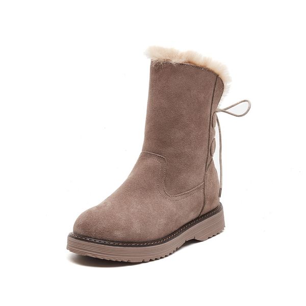 

cuddlyiipanda rear lace-up snow boots women winter shoes cow suede mid-calf boots thickened plush fur high warm botas, Black