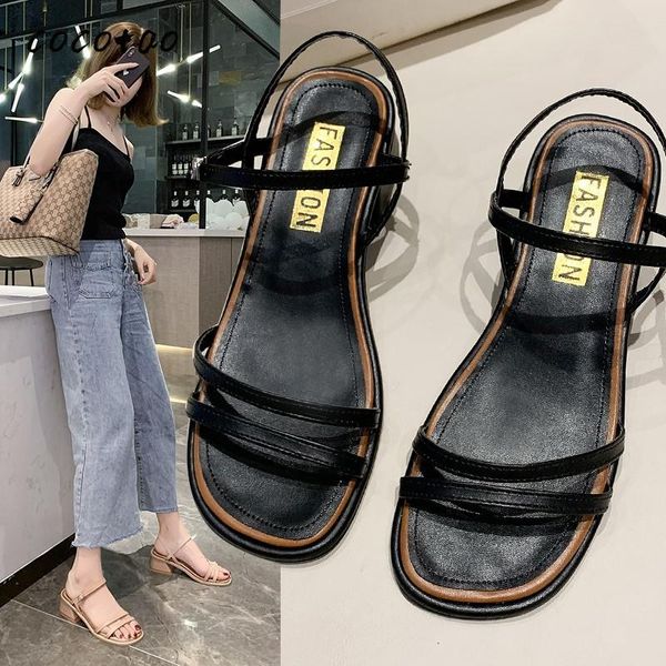 

2020 summer new casual thick heel fairy shoes fashion wild temperament open toe buckle fashion sandals female ins, Black