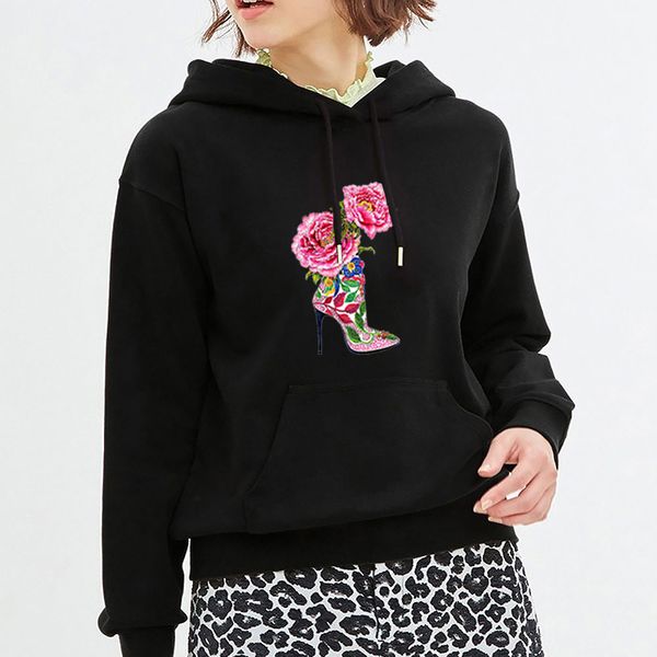 

men hoodies autumn diy fashion flowers high-heeled shoes pattern print mens womens trendy casual pure color sweatshirts