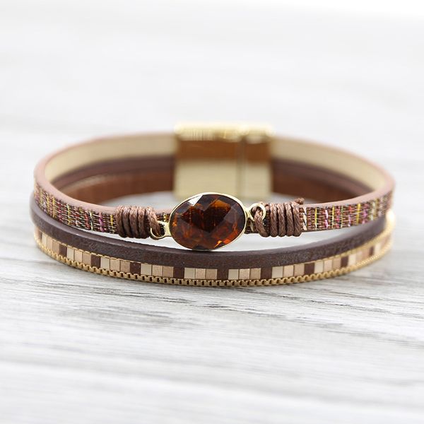 

strathspey coffee brown color bracelet for women crystal beads leather bracelets multilater natural stone bracelet 2020, Golden;silver