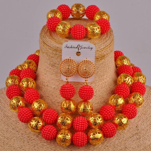 

red african wedding beads simulated pearl nigerian necklace african set bridal jewelry sets zz14, Silver